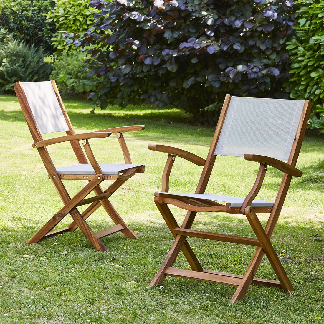 HANOÏ - Poltrona da giardino in acacia massello e textilene grigio (set di 2)