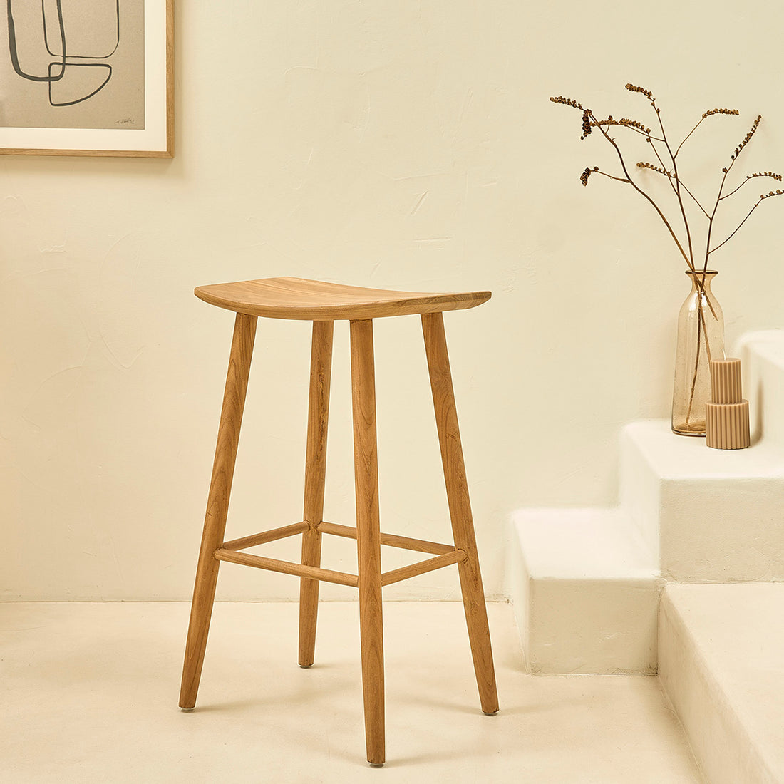 AMBRE - Sgabello da bar in teak massello 75 cm