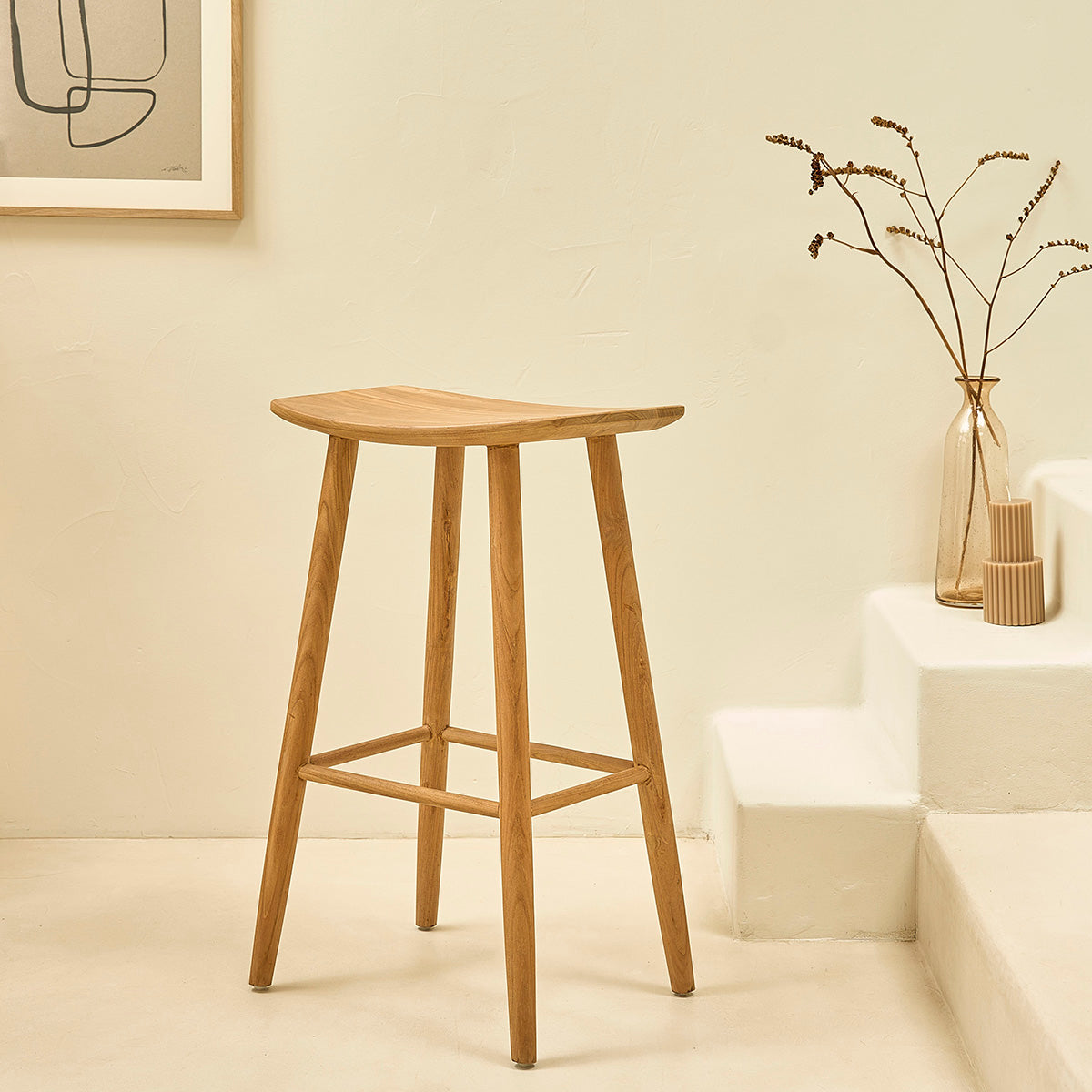 AMBRE - Sgabello da bar in teak massello 75 cm