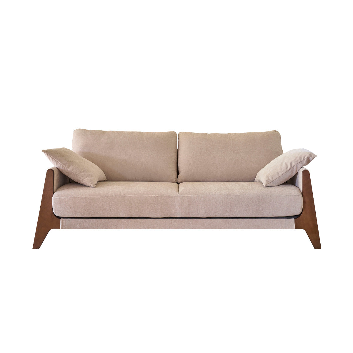 ONDINE - Divano dritto a 4 posti in legno massello e velluto beige screziato