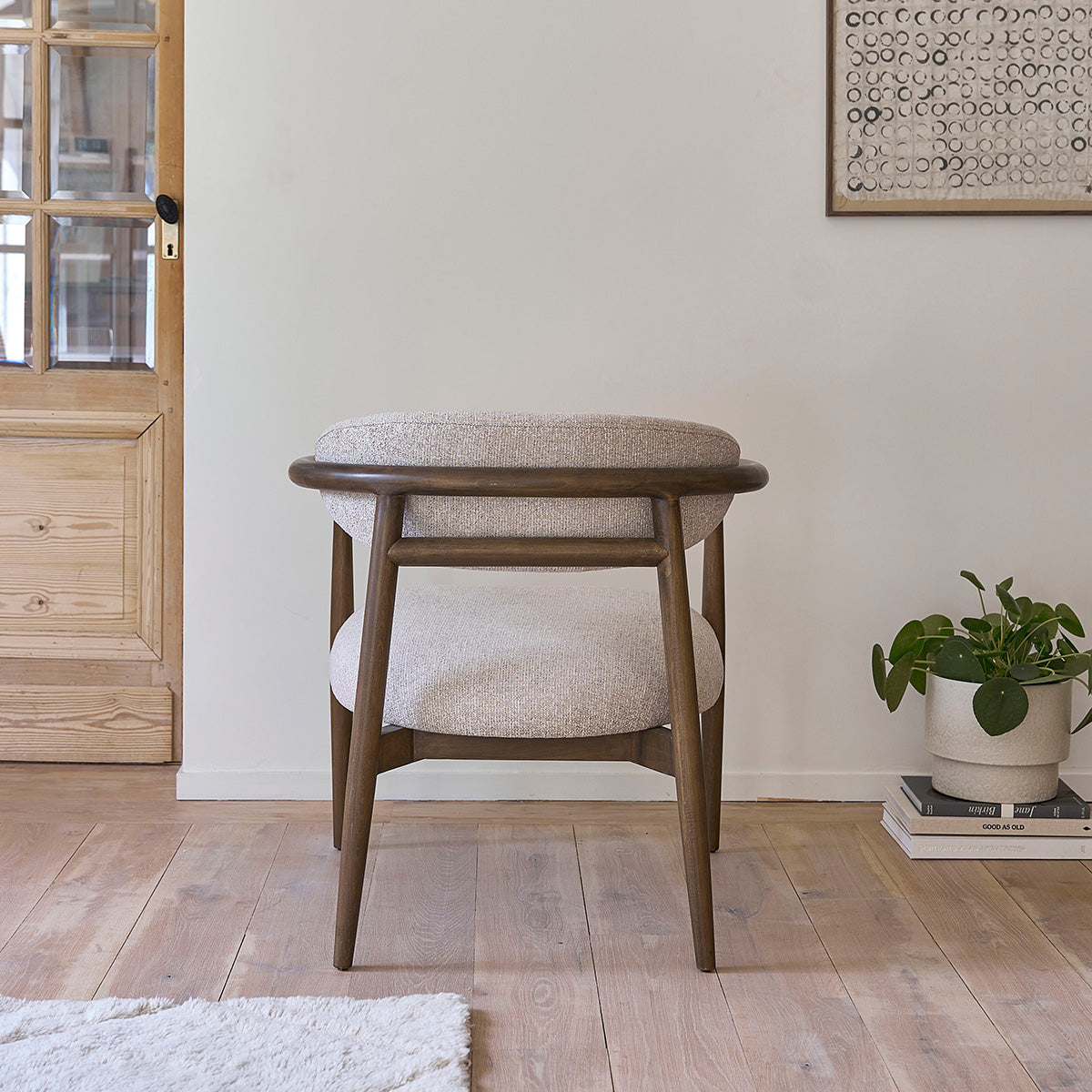 CÔME - Poltrona in legno massello con tessuto beige screziato