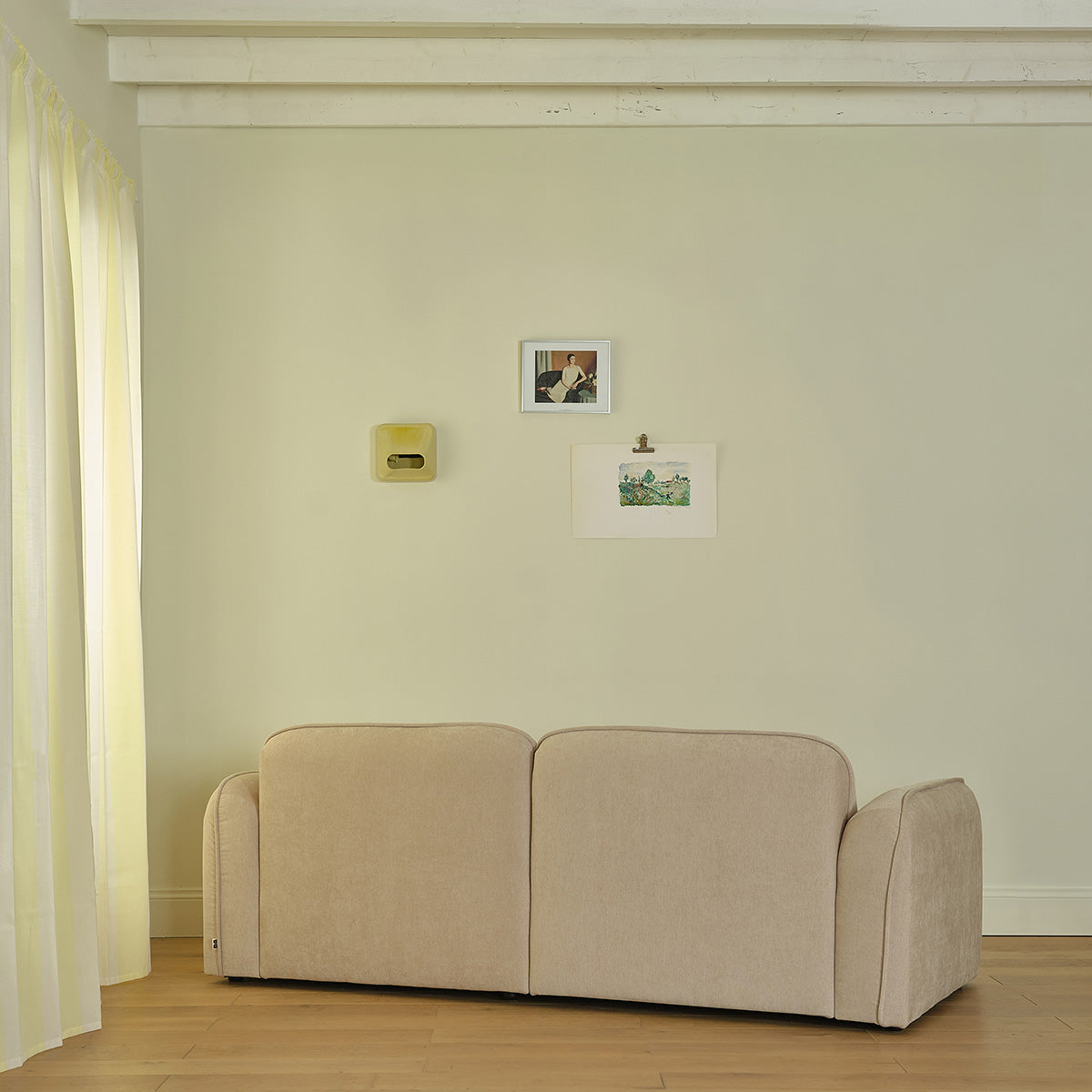 HECTOR - Divano lineare a 3 posti in velluto beige melange