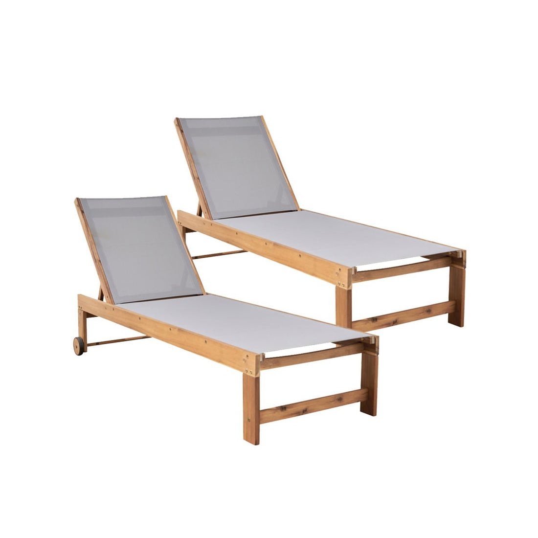 HANOÏ - Lettino in acacia massello e textilene grigio (set di 2)