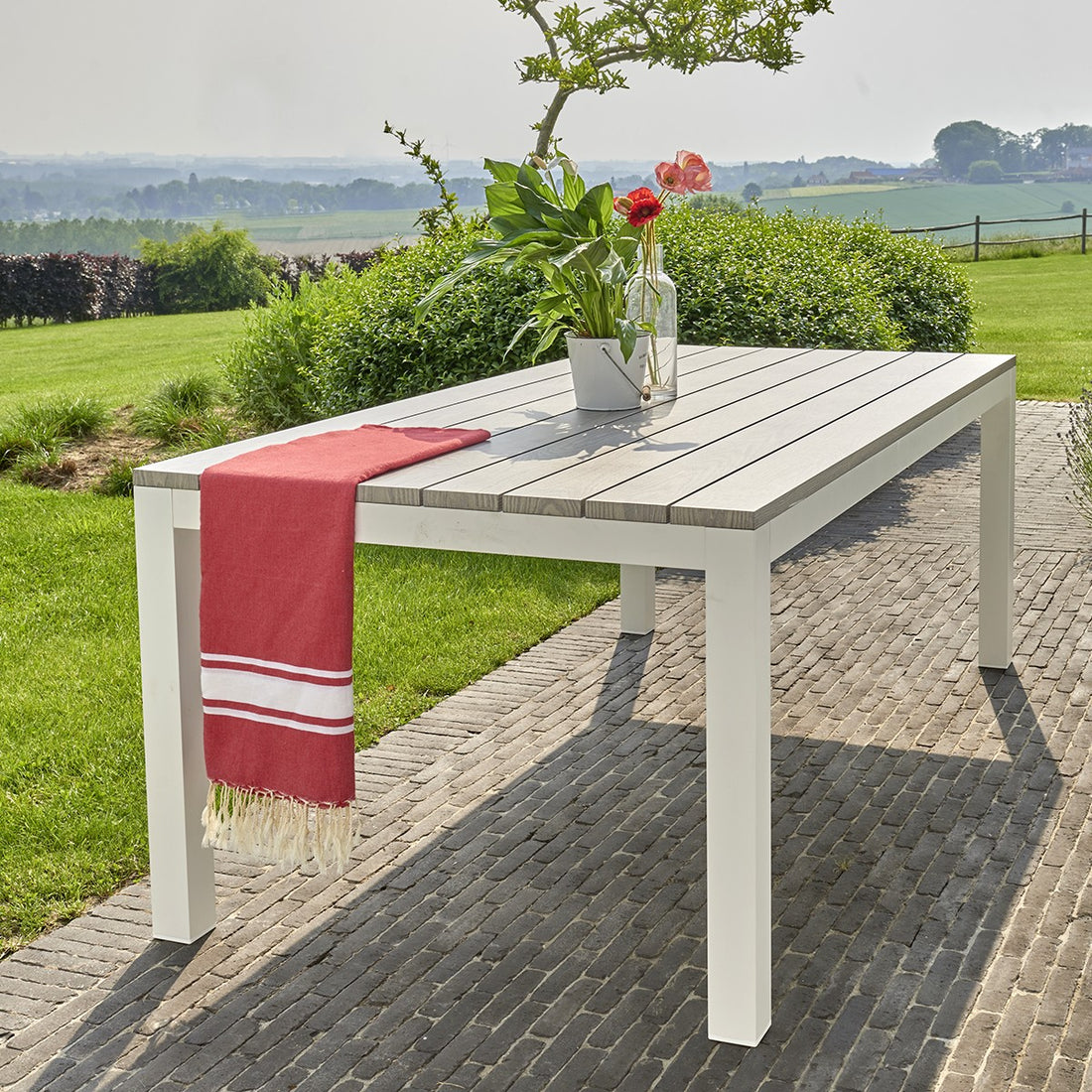 TAMPA - Tavolo da giardino in alluminio bianco e grigio, 8 pers.
