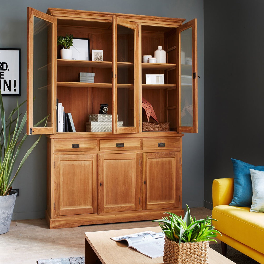 BOSTON - Vetrinetta in teak massello 150 cm