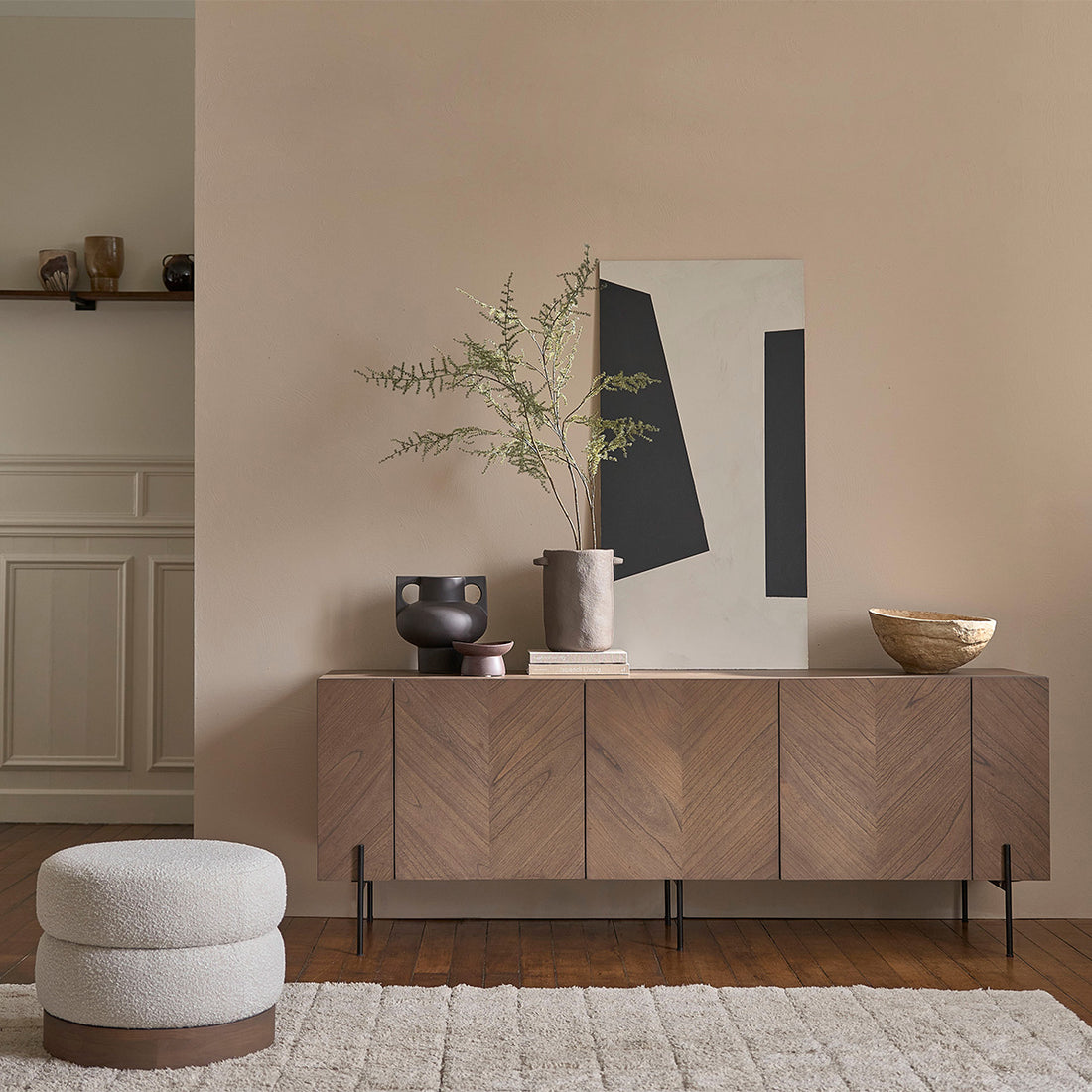 CALIX - Credenza in mindi massello con gambe in metallo 200 cm