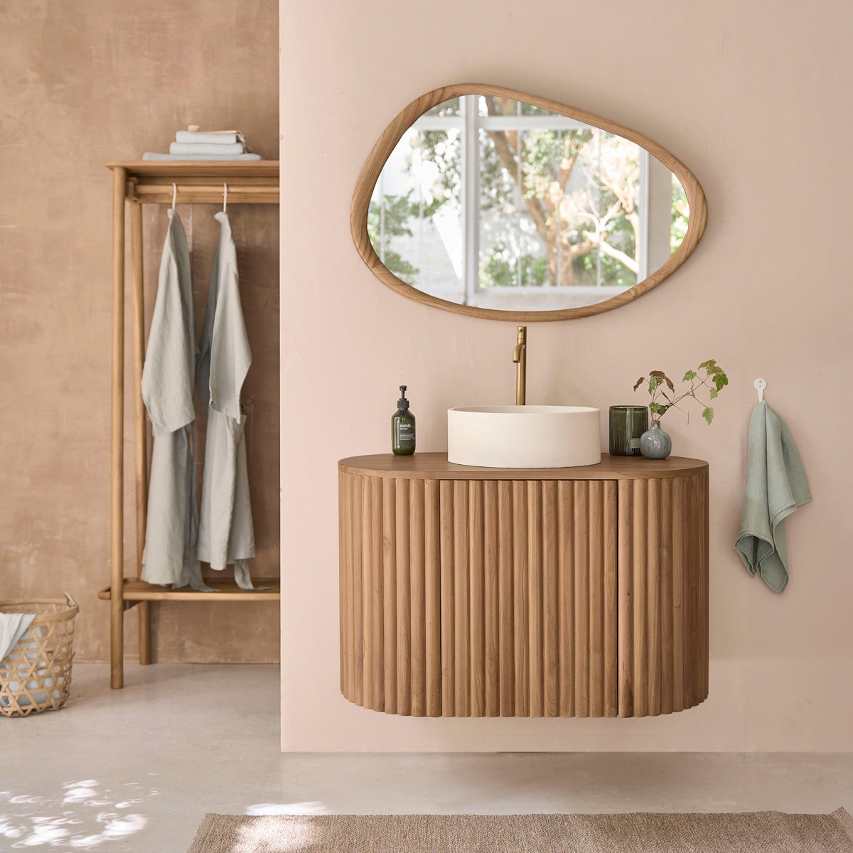 BELIZE - Mobile bagno in teak massello sospeso 90 cm
