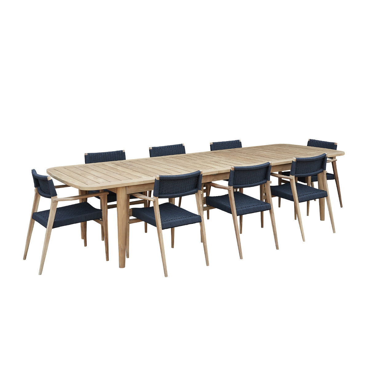 ESTHER - Set di mobili da giardino in teak riciclato nero con tavolo allungabile 8/10 pers.