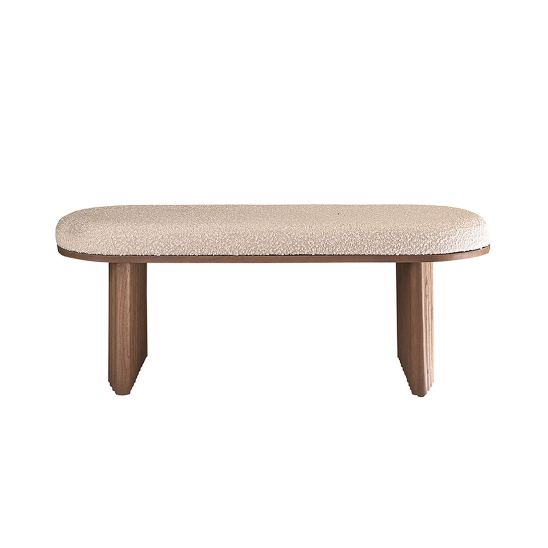 MARLOW - Panca in mindi massello finitura in noce e tessuto bouclé 120 cm