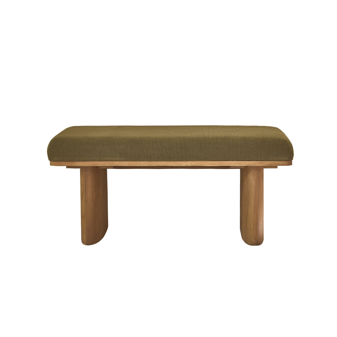 AMBRE - Panca in teak massello e velluto a coste verde 100 cm
