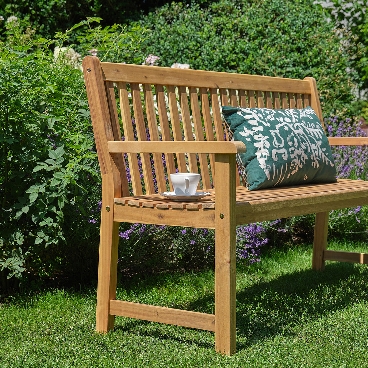 MILOS - Panchina da giardino in legno massello di acacia oliato, 150 cm