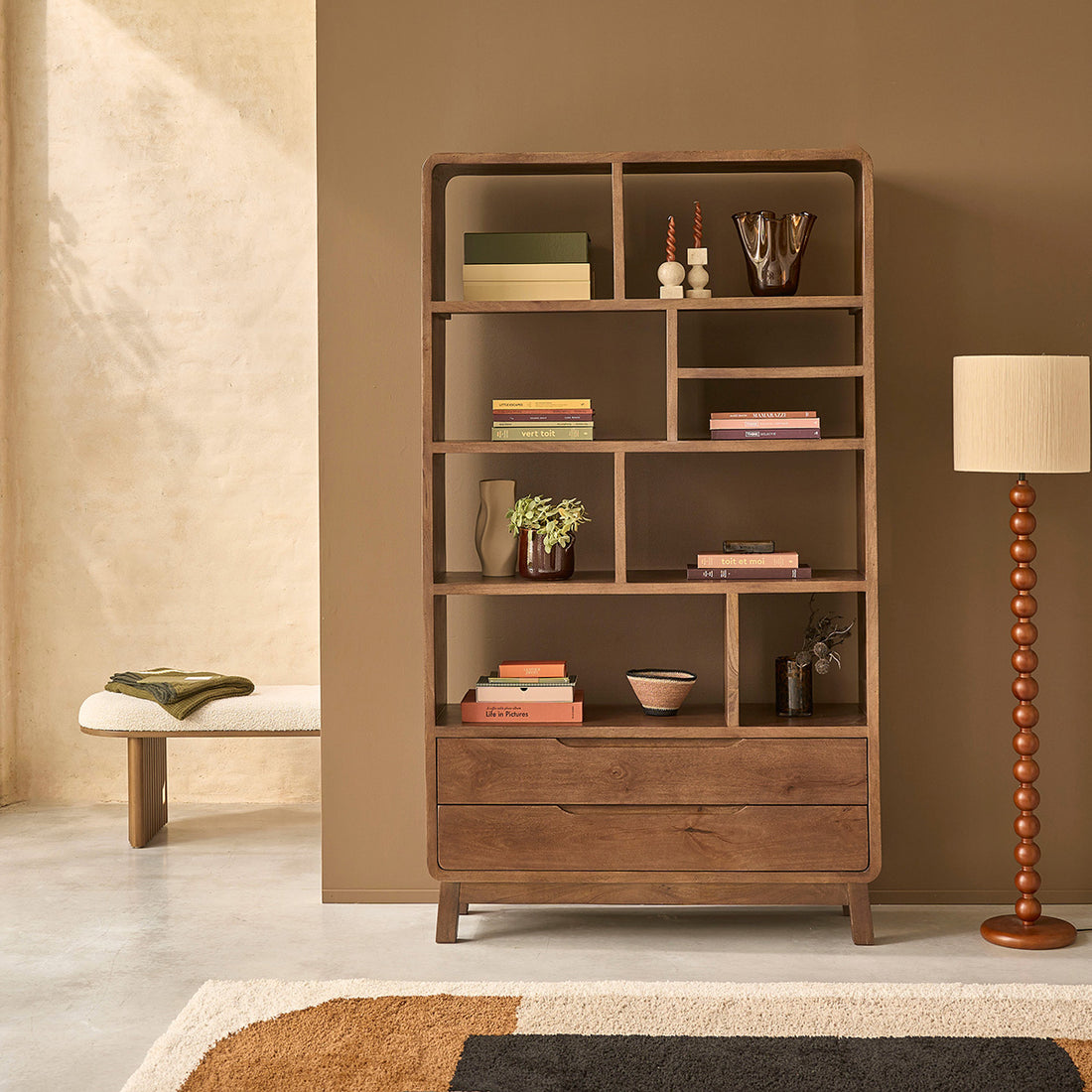 NOVA - Libreria in legno massello di mango, 118 cm
