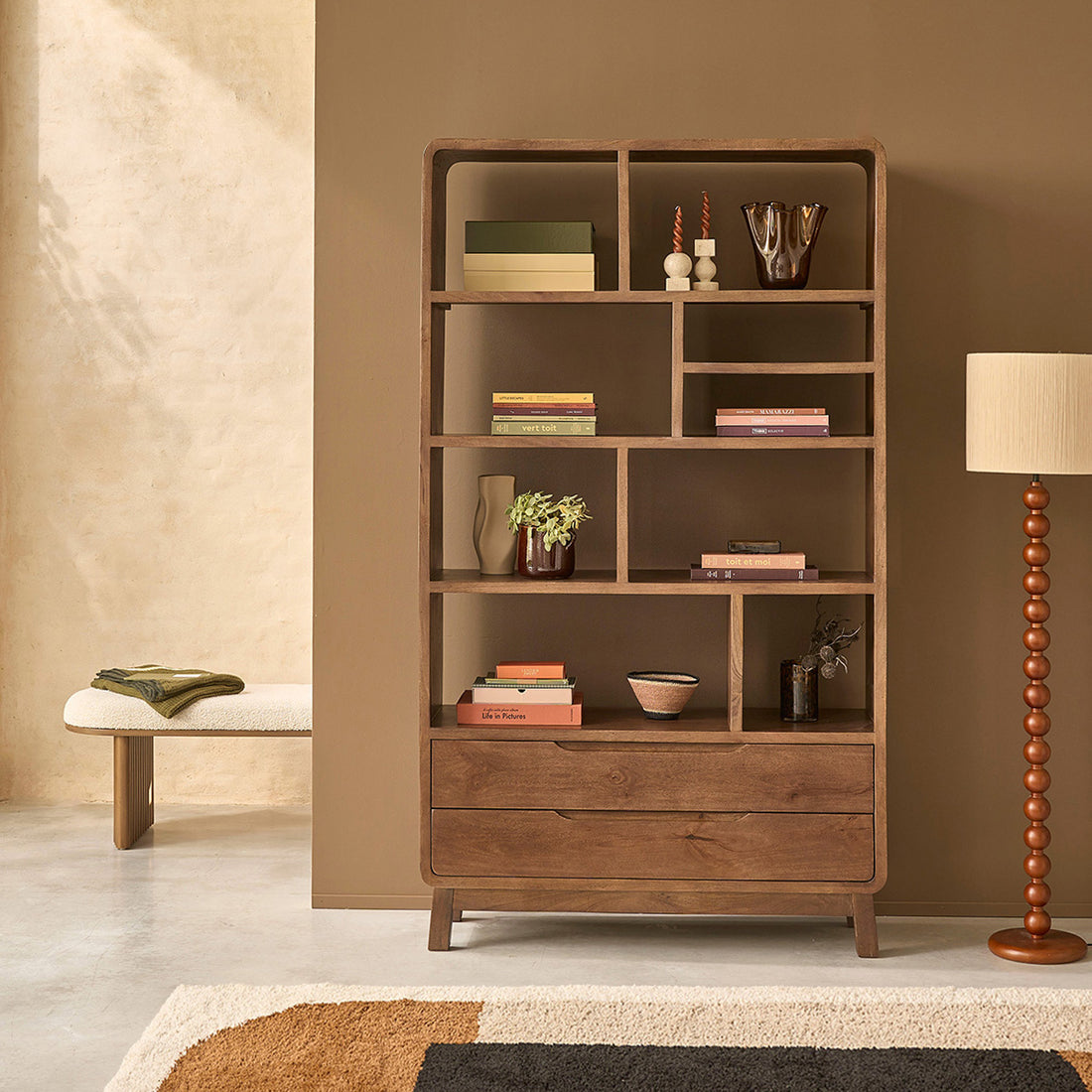 NOVA - Libreria alta in legno massello di mango, H 206 cm