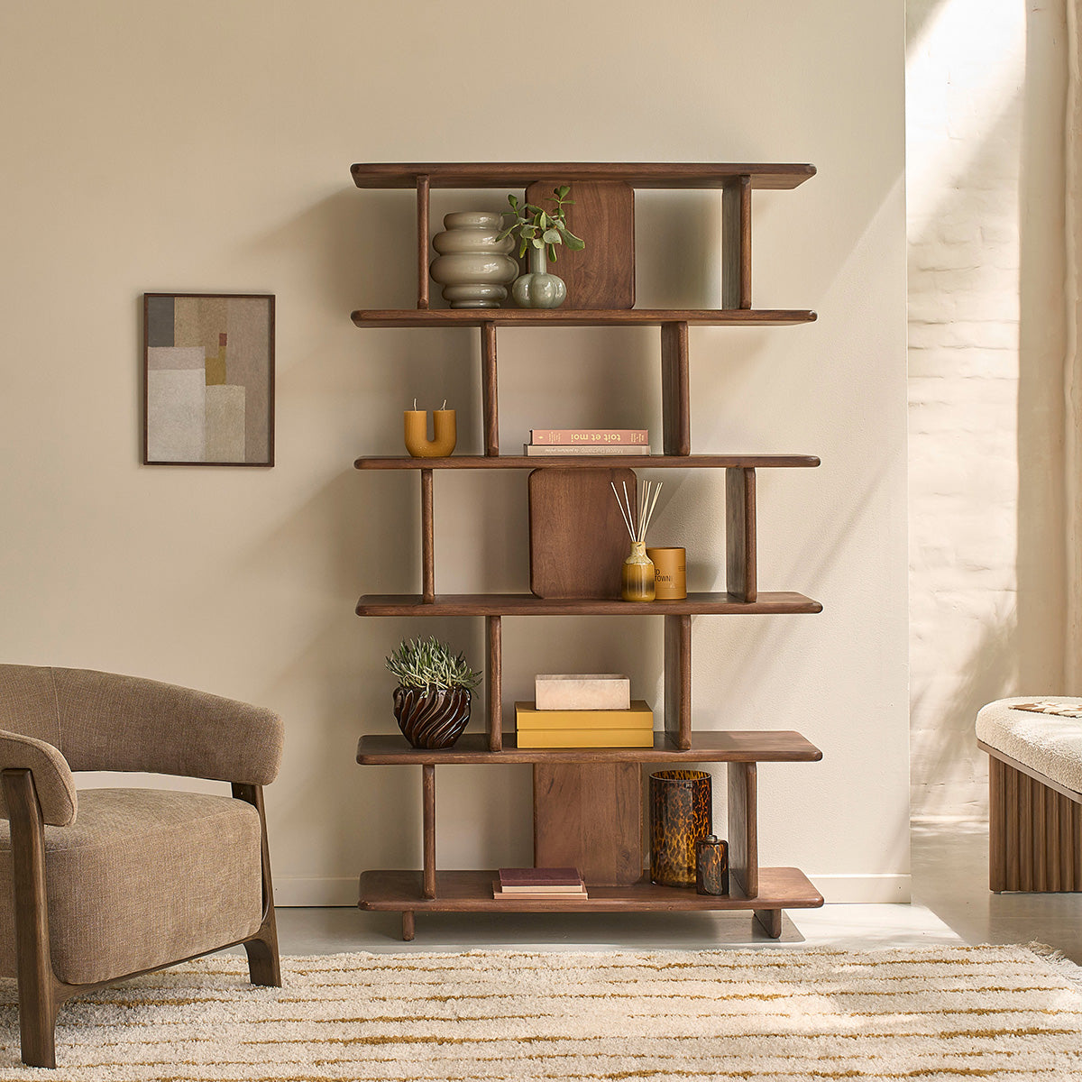 CLEO - Libreria in legno massello di mango, 106 cm