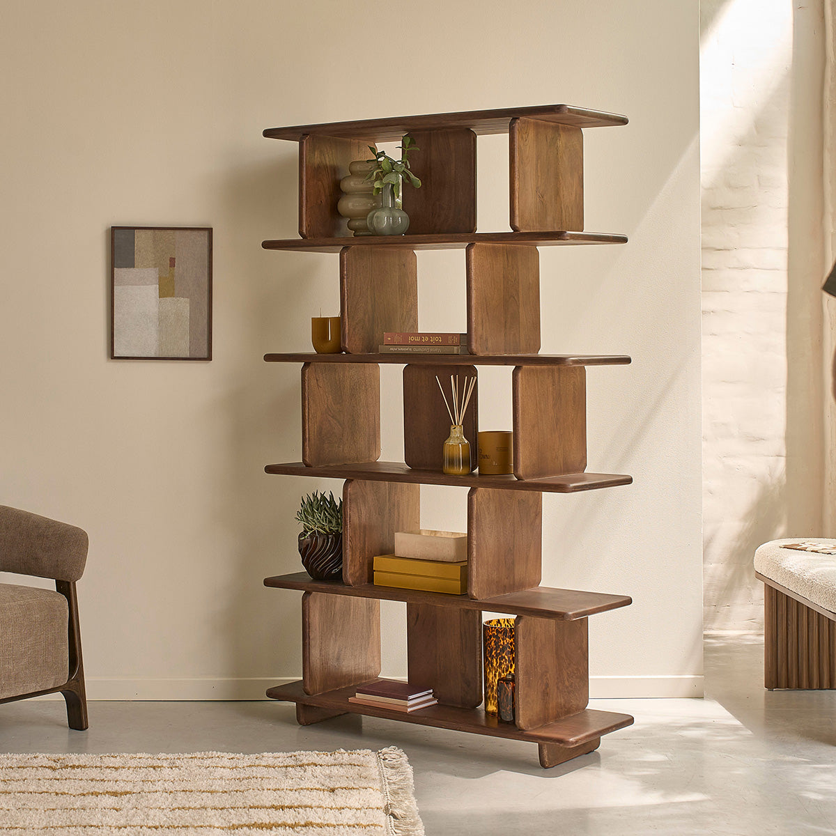 CLEO - Libreria in legno massello di mango, 106 cm