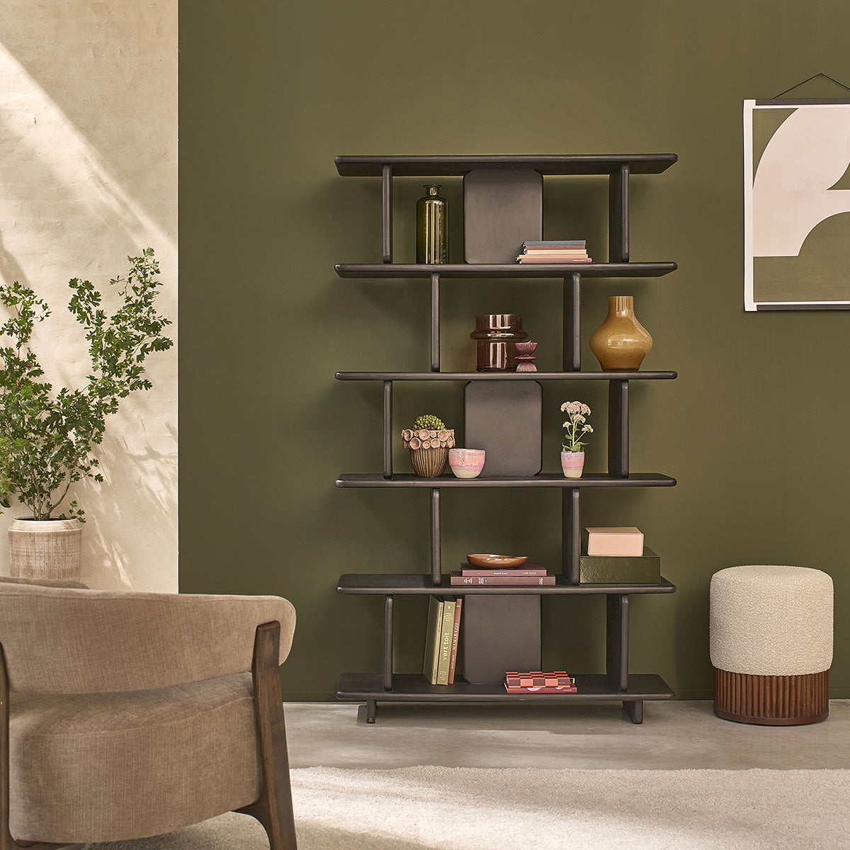 CLEO - Libreria in legno massello di mango nero, 106 cm