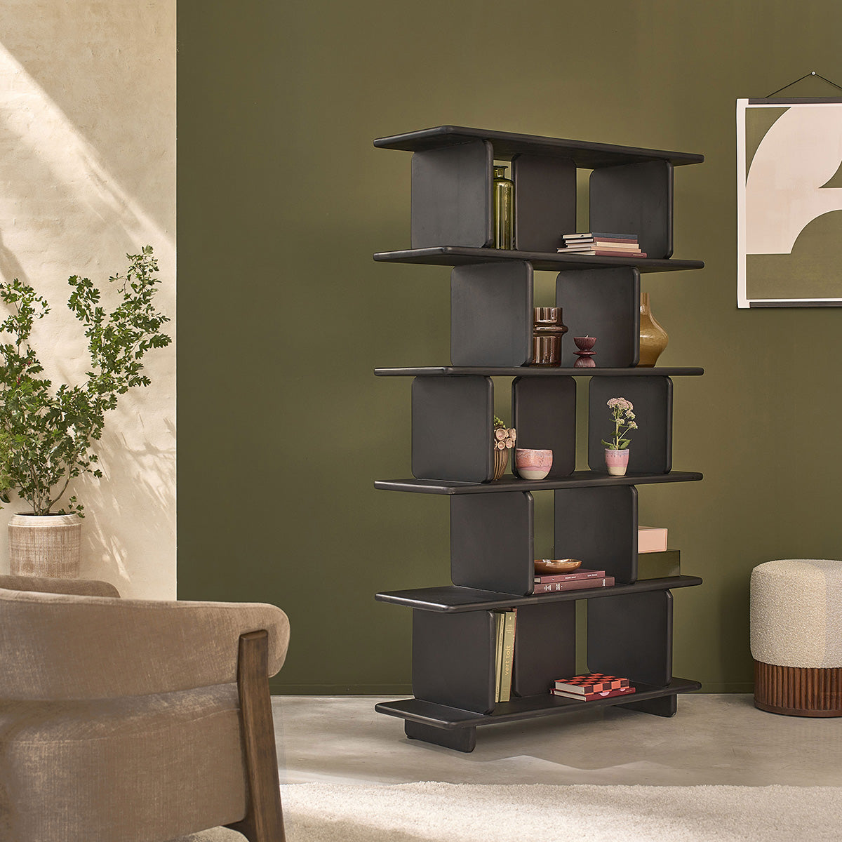 CLEO - Libreria in legno massello di mango nero, 106 cm
