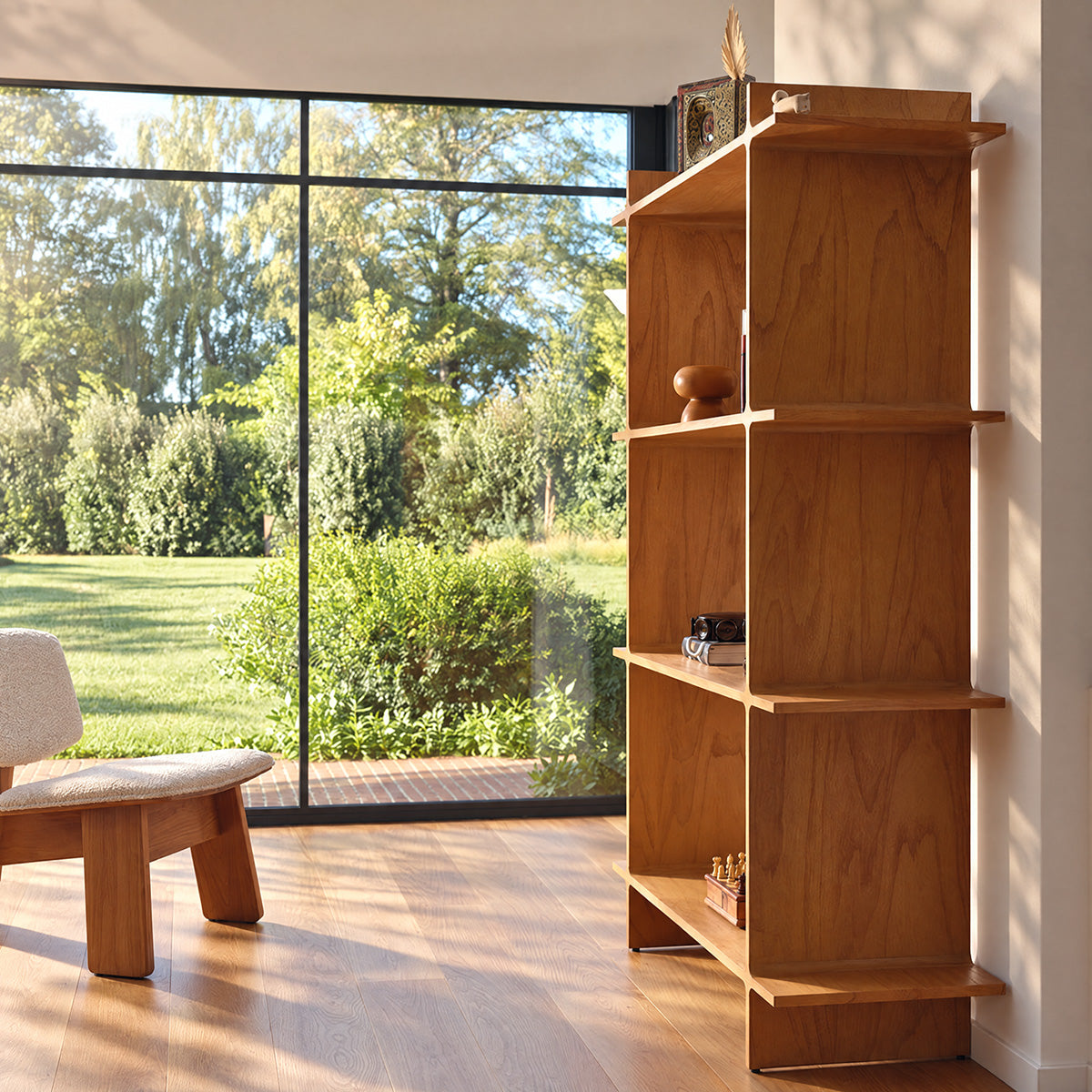 NOAM - Scaffale in legno di mindi naturale, H 175 cm