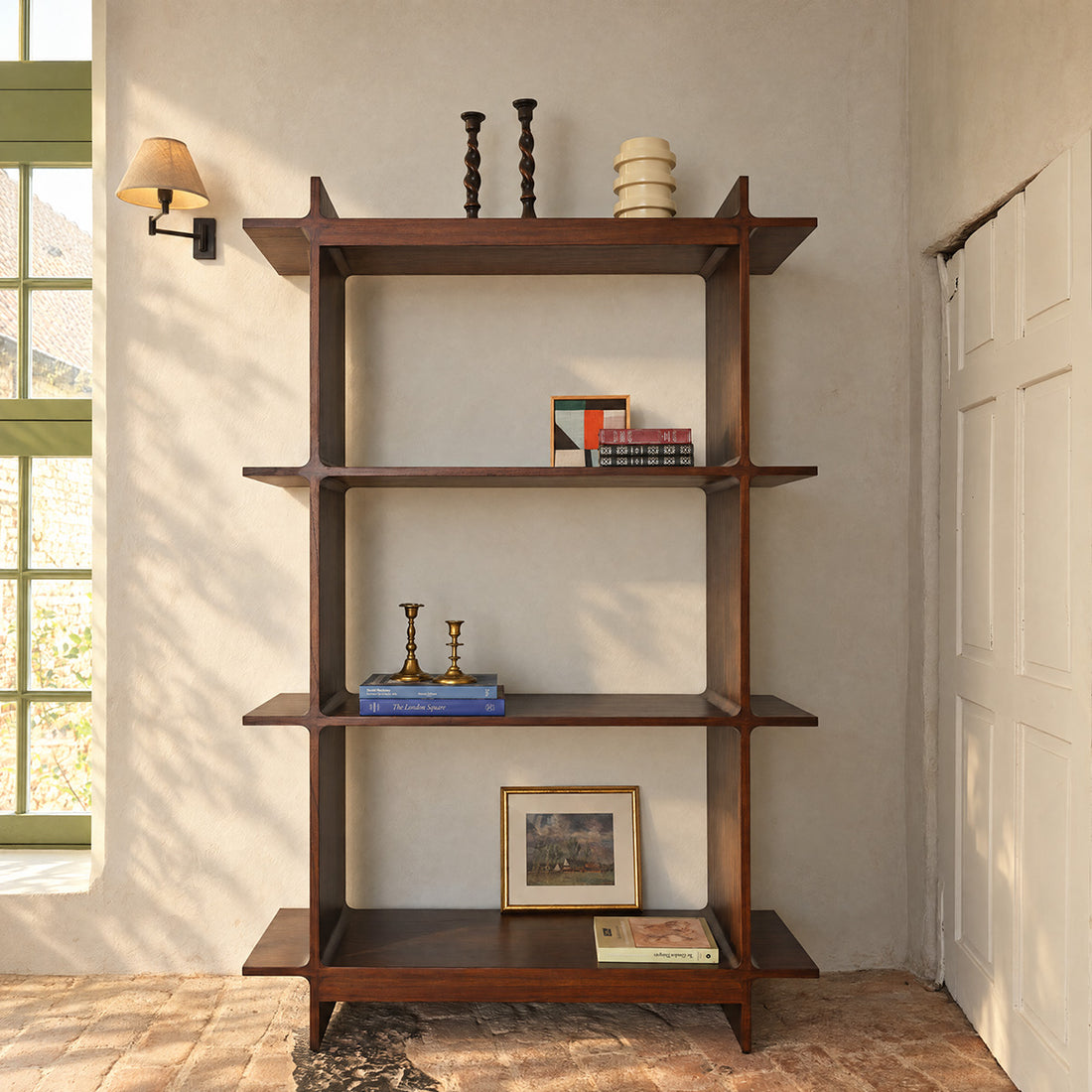 NOAM - Scaffale in legno di mindi marrone, H 175 cm