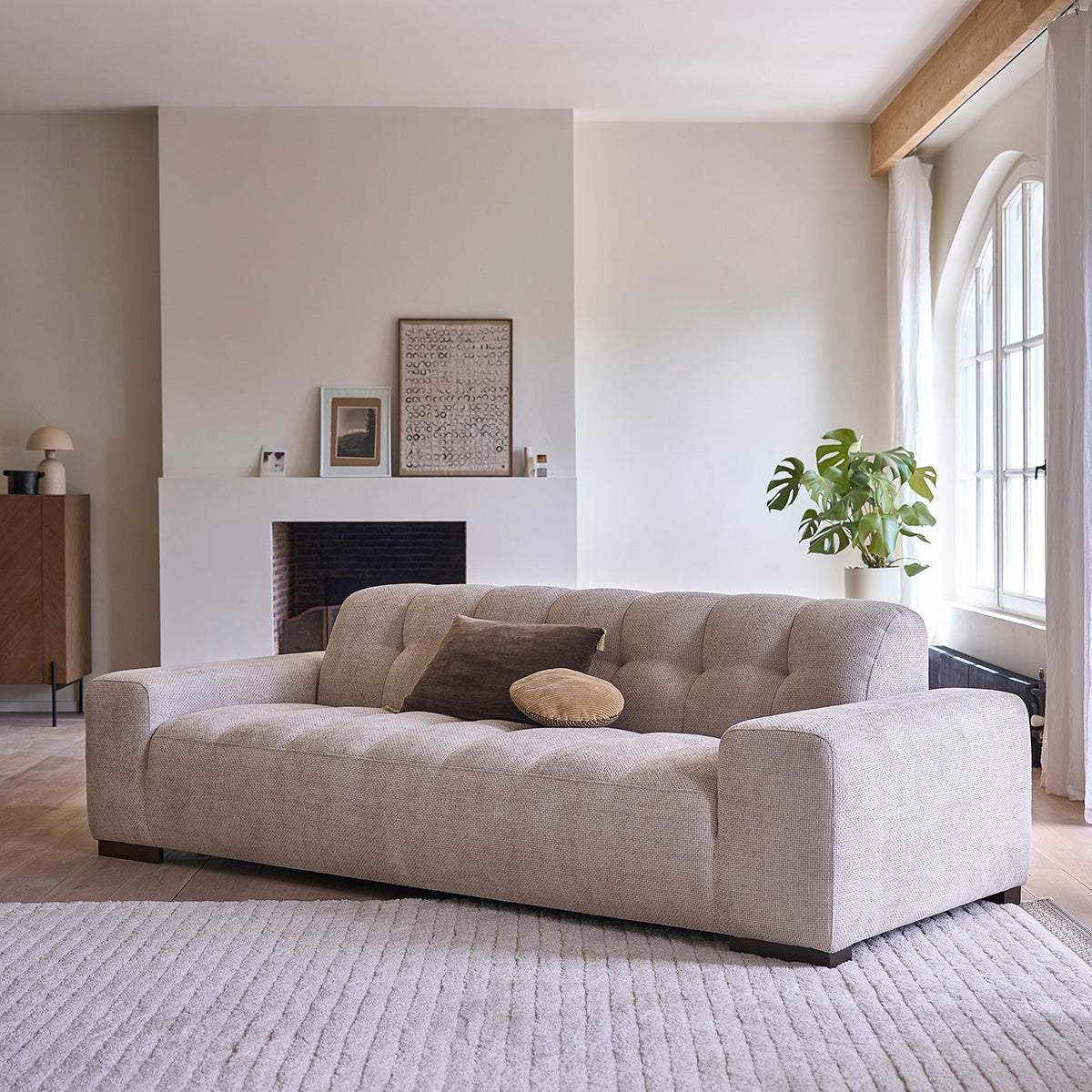 ALPHONSE - Divano dritto a 4 posti in velluto intrecciato beige
