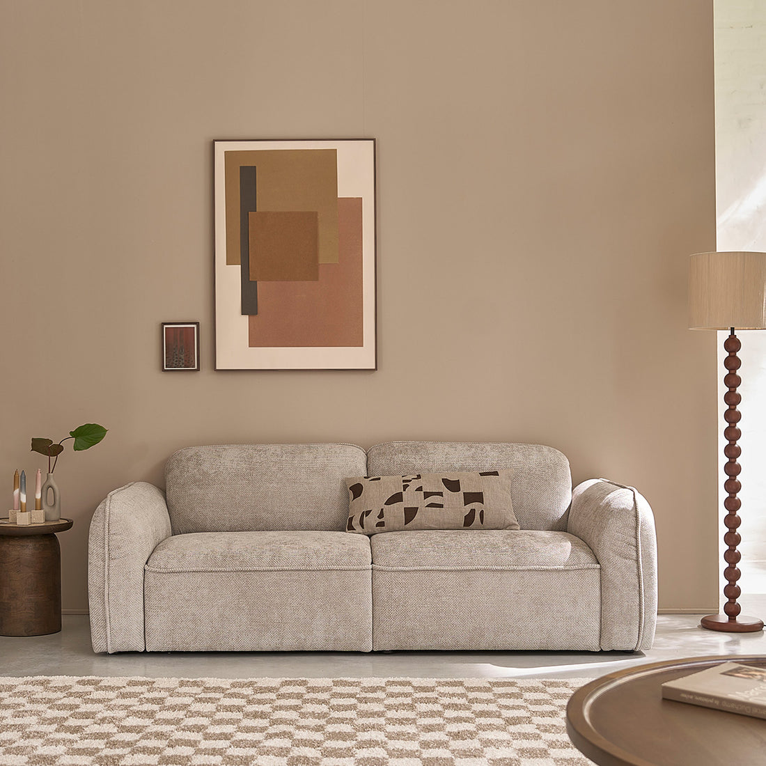 HECTOR - Divano dritto a 3 posti in velluto intrecciato beige