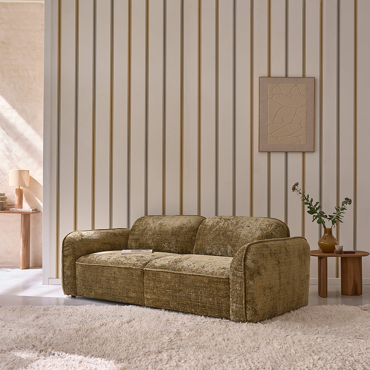 HECTOR - Divano dritto a 3 posti in velluto testurizzato verde