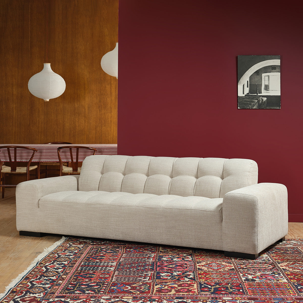 ALPHONSE - Divano lineare a 4 posti in tessuto testurizzato beige melange