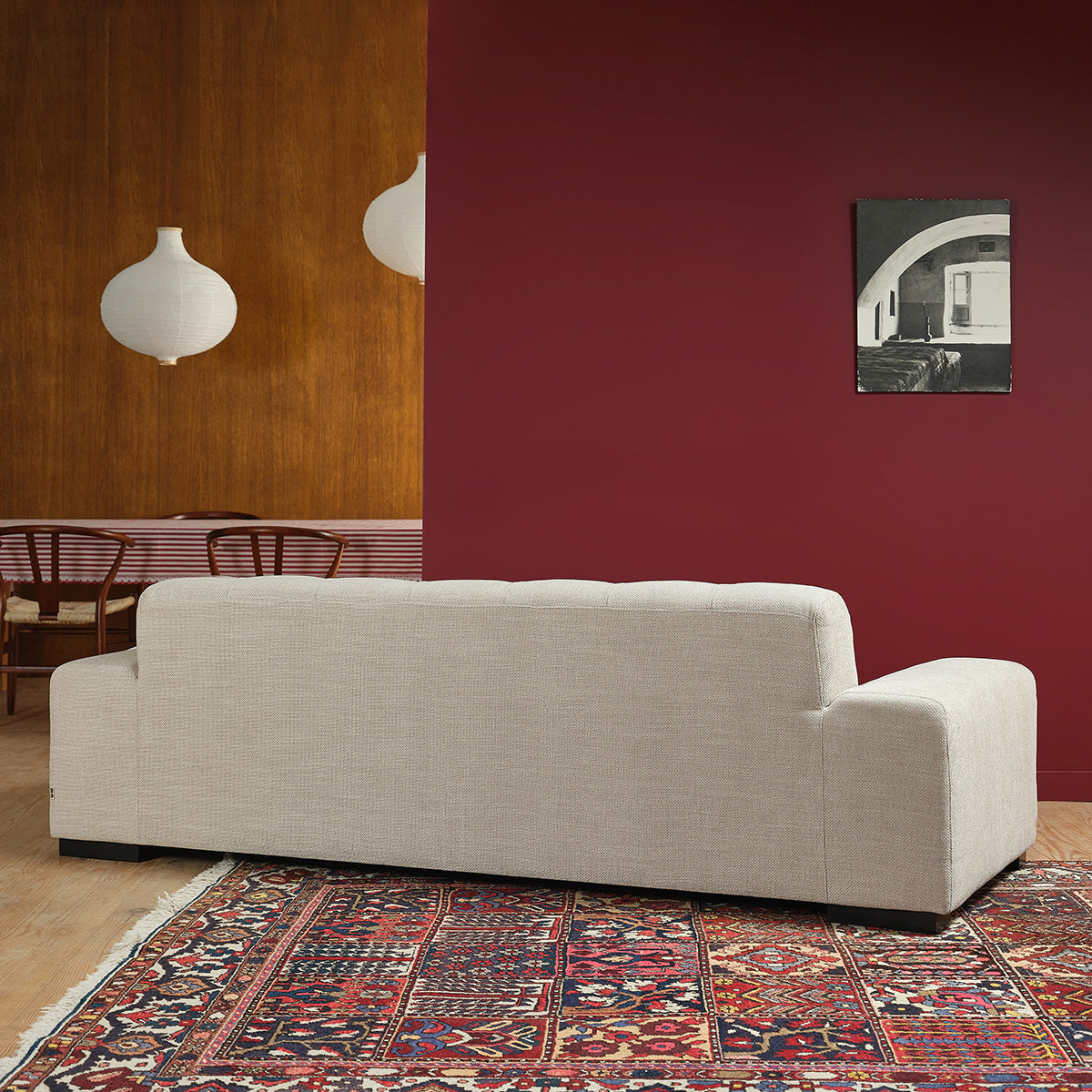 ALPHONSE - Divano lineare a 4 posti in tessuto testurizzato beige melange