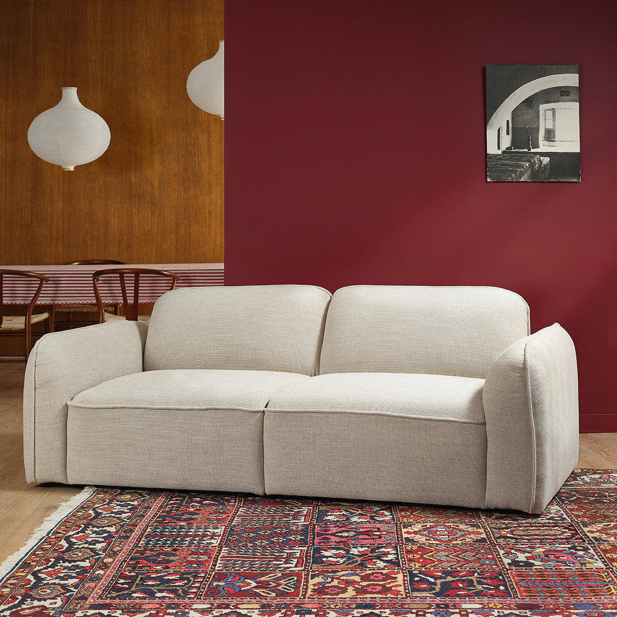 HECTOR - Divano lineare a 3 posti in tessuto testurizzato beige melange