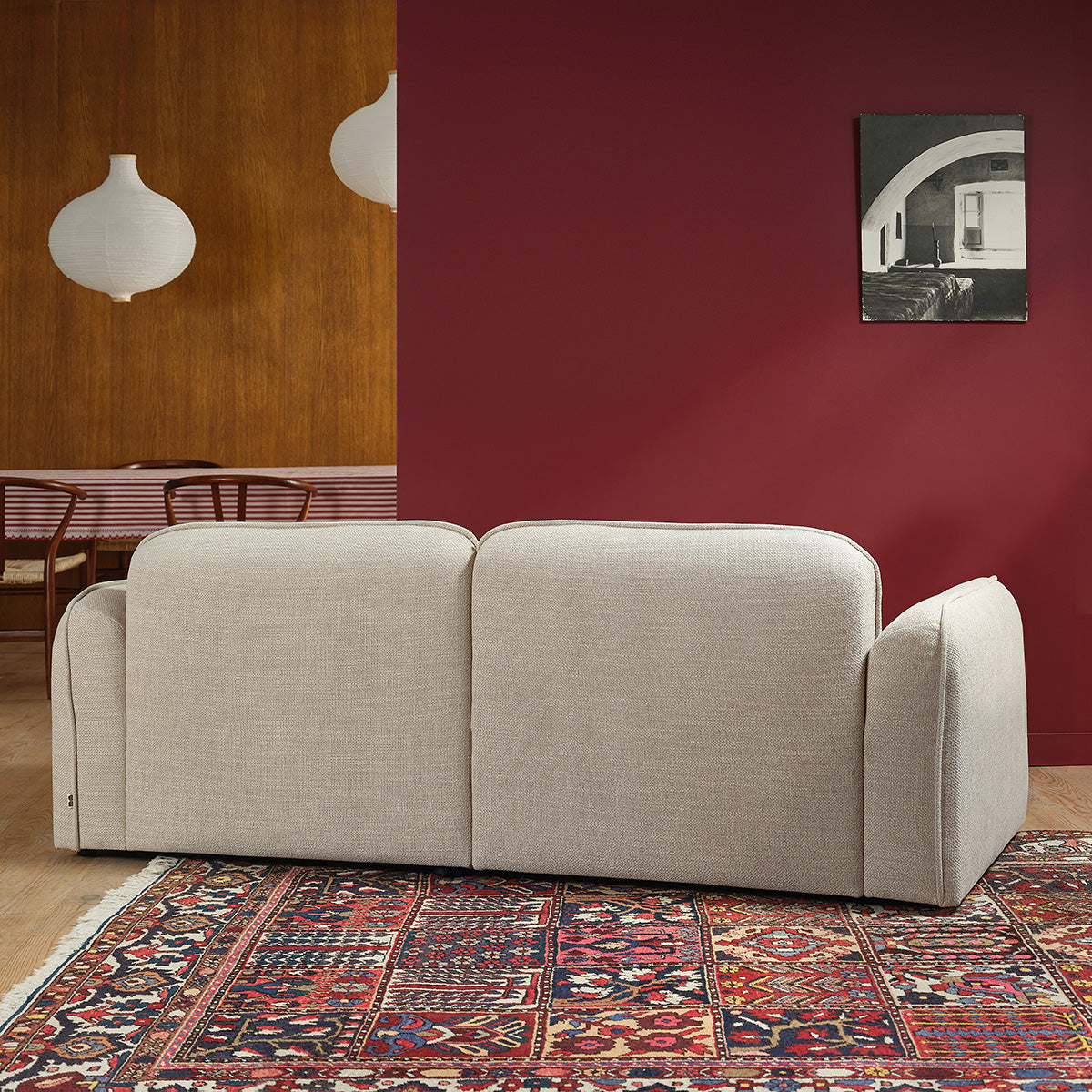 HECTOR - Divano lineare a 3 posti in tessuto testurizzato beige melange