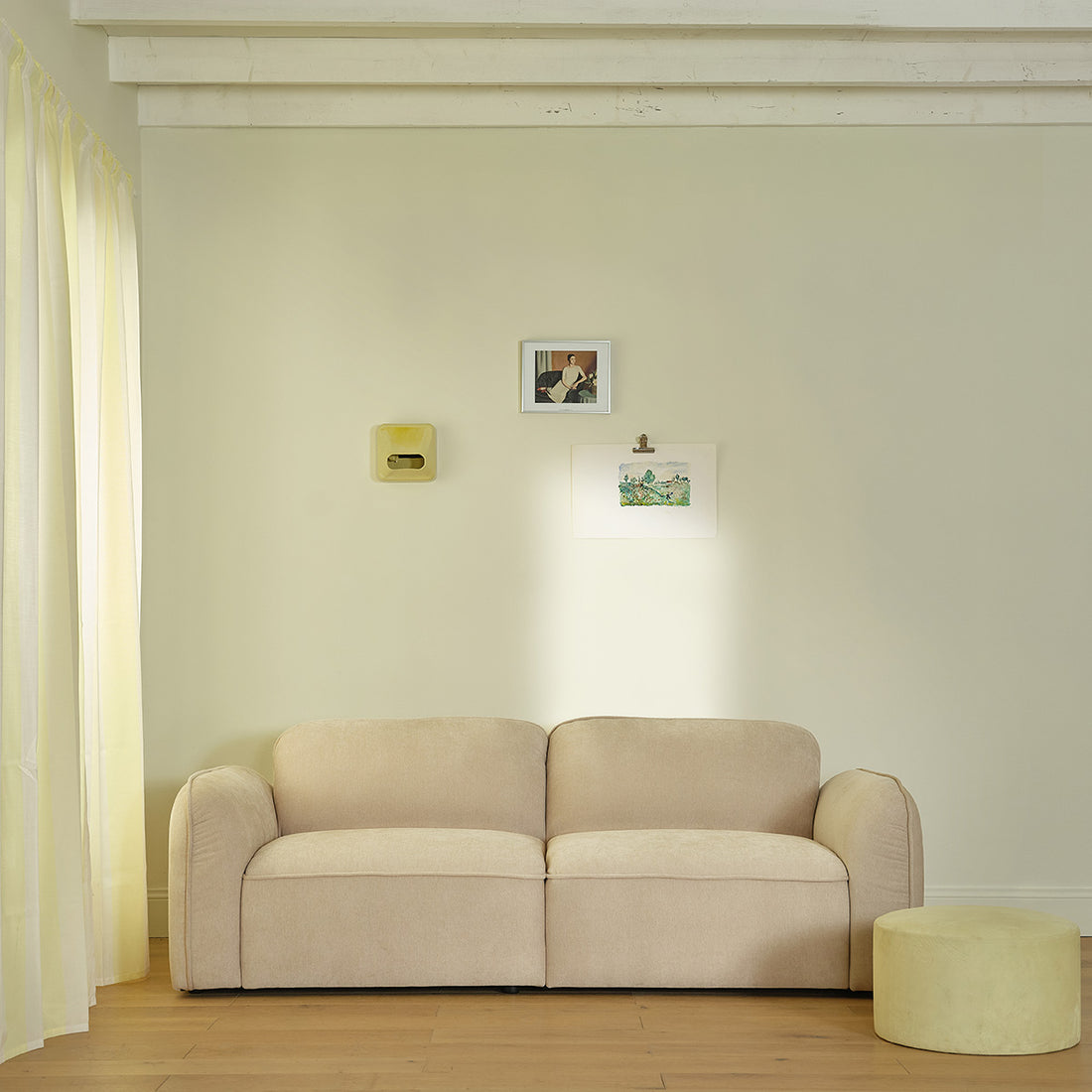 HECTOR - Divano lineare a 3 posti in velluto beige melange