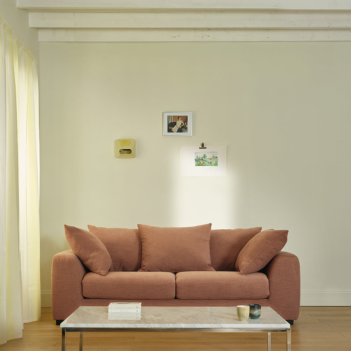 EDMOND - Divano trasformabile a 3 posti in tessuto effetto lino terracotta