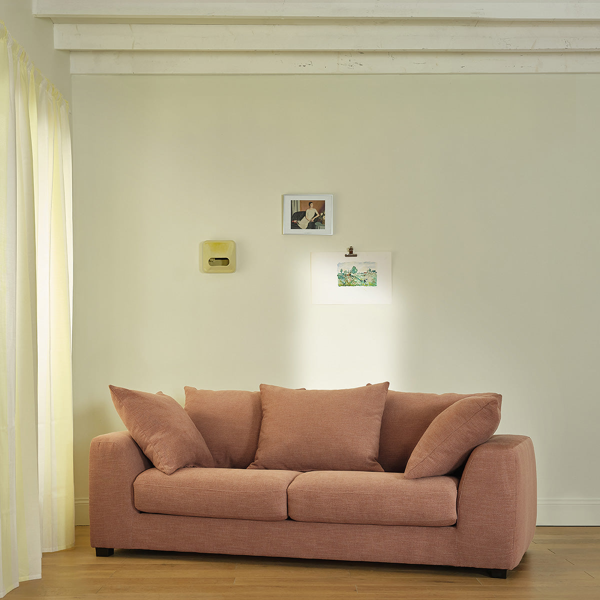 EDMOND - Divano trasformabile a 3 posti in tessuto effetto lino terracotta