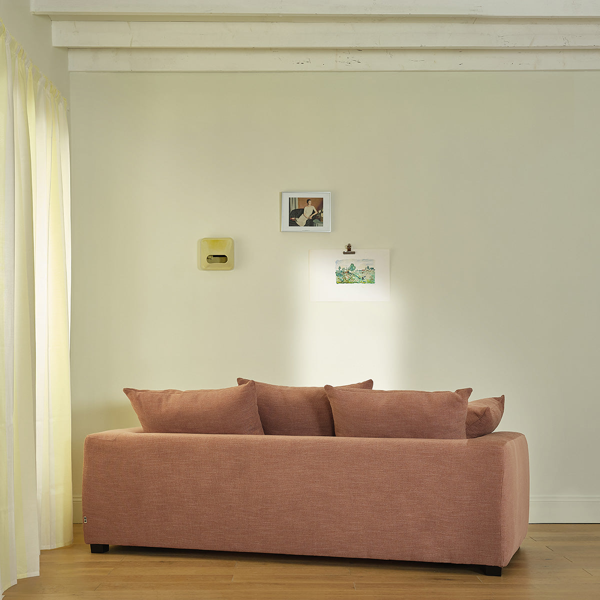 EDMOND - Divano trasformabile a 3 posti in tessuto effetto lino terracotta