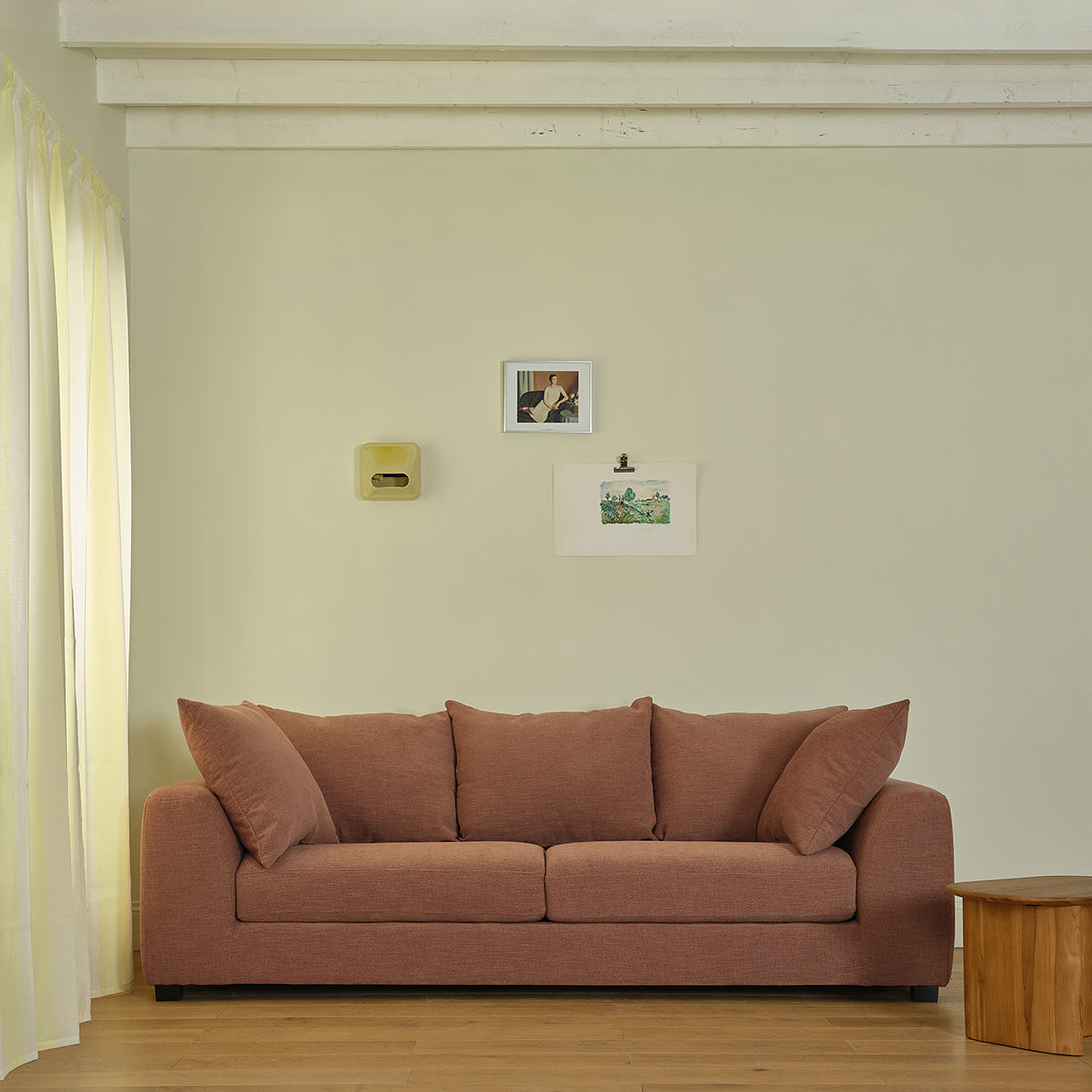 EDMOND - Divano lineare a 4 posti in tessuto effetto lino terracotta