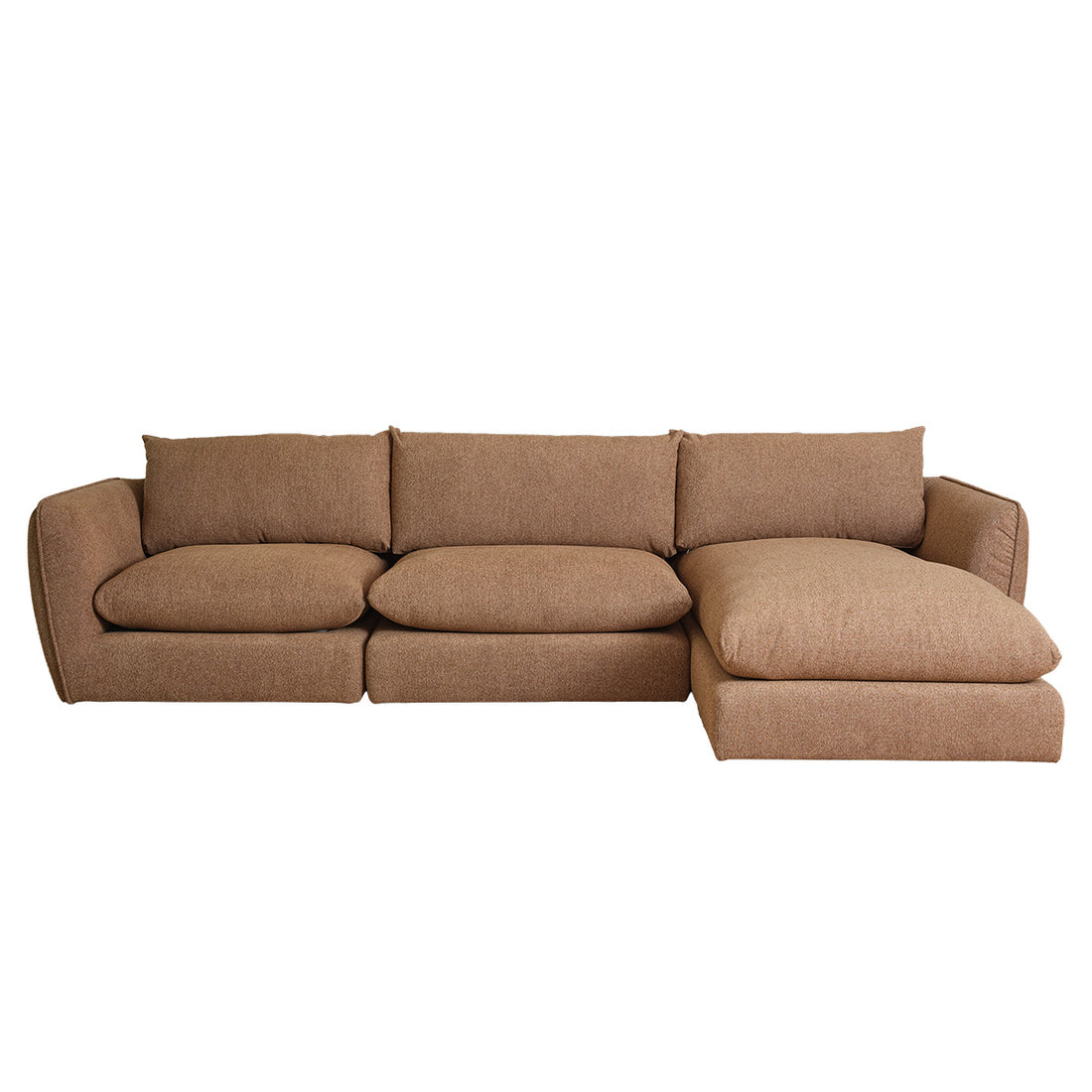 LEOPOLD - Divano angolare modulare a 3 posti in tessuto testurizzato marrone chiaro screziato - chaise longue a destra