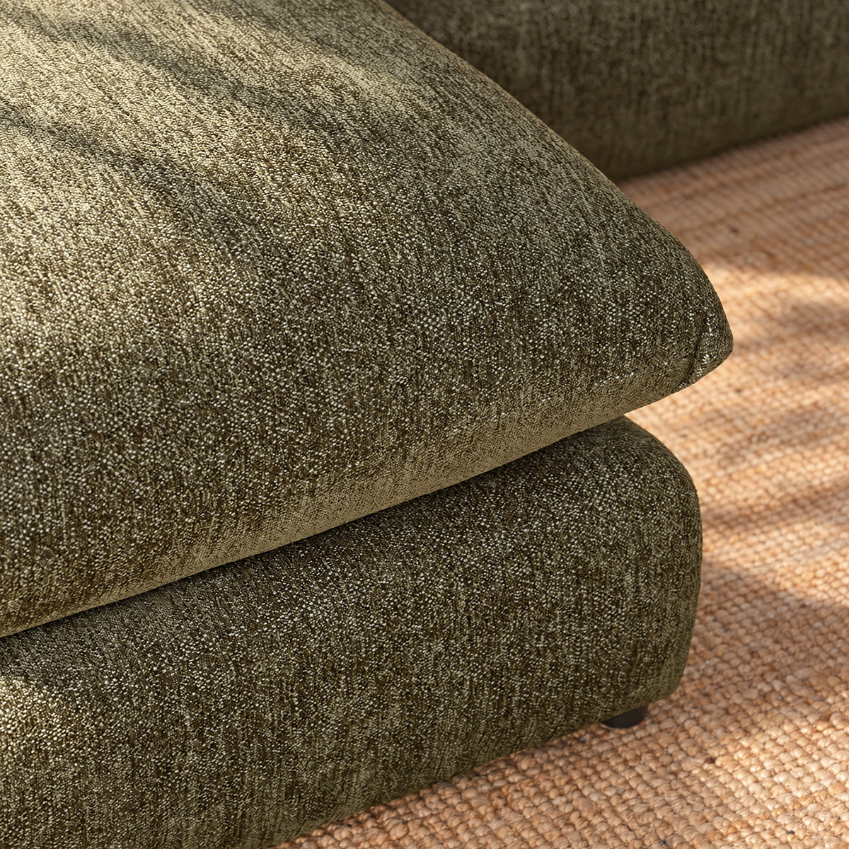 LEOPOLD - Divano componibile a 3 posti in tessuto ciniglia verde melange - chaise longue a sinistra