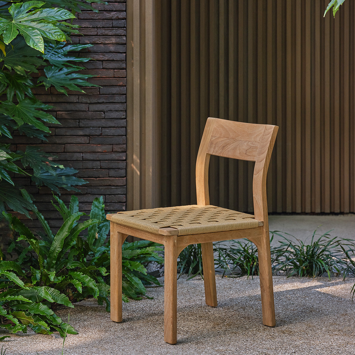 PIANA - Sedia da giardino in teak massiccio e rattan