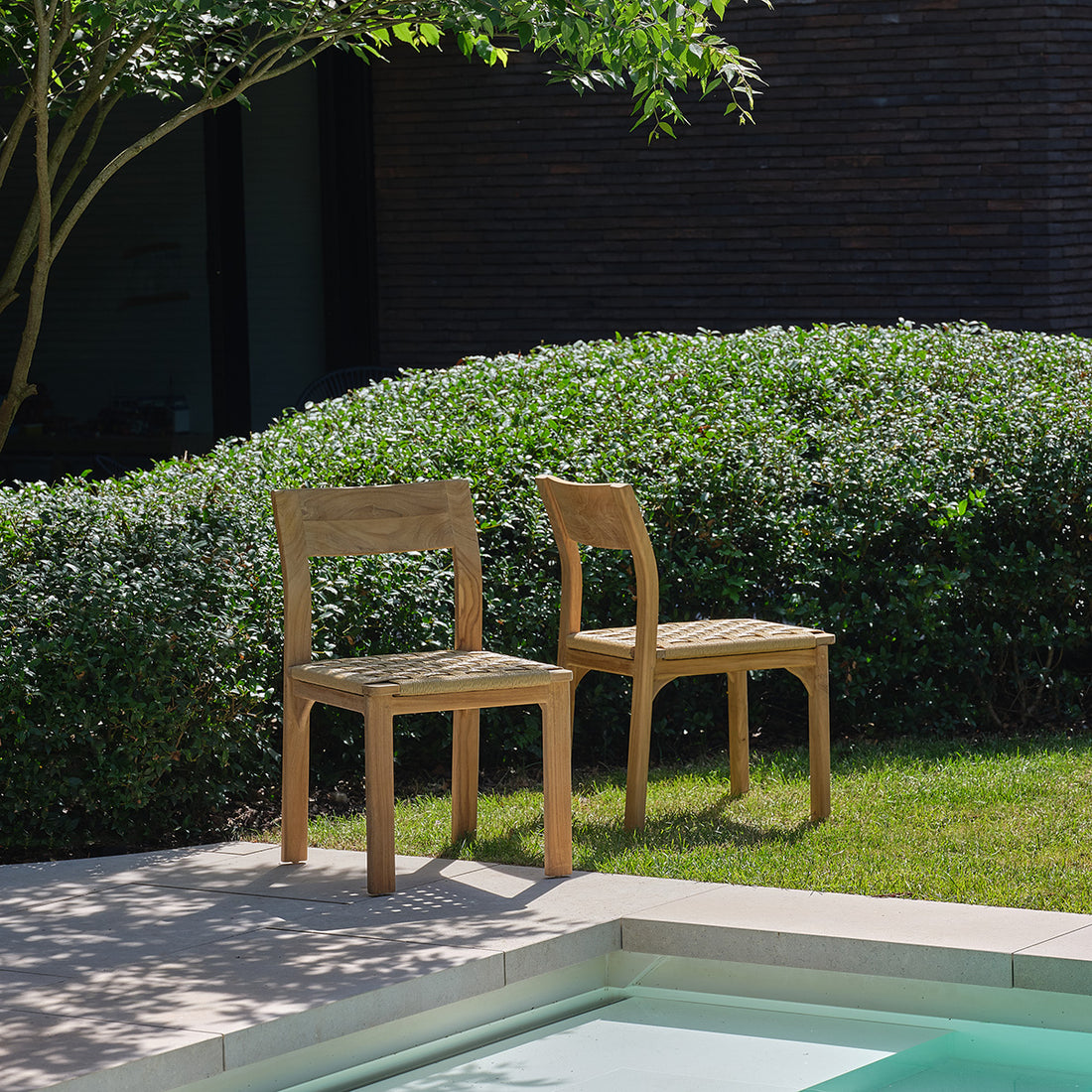 PIANA - Sedia da giardino in teak massiccio e rattan (set da 2)