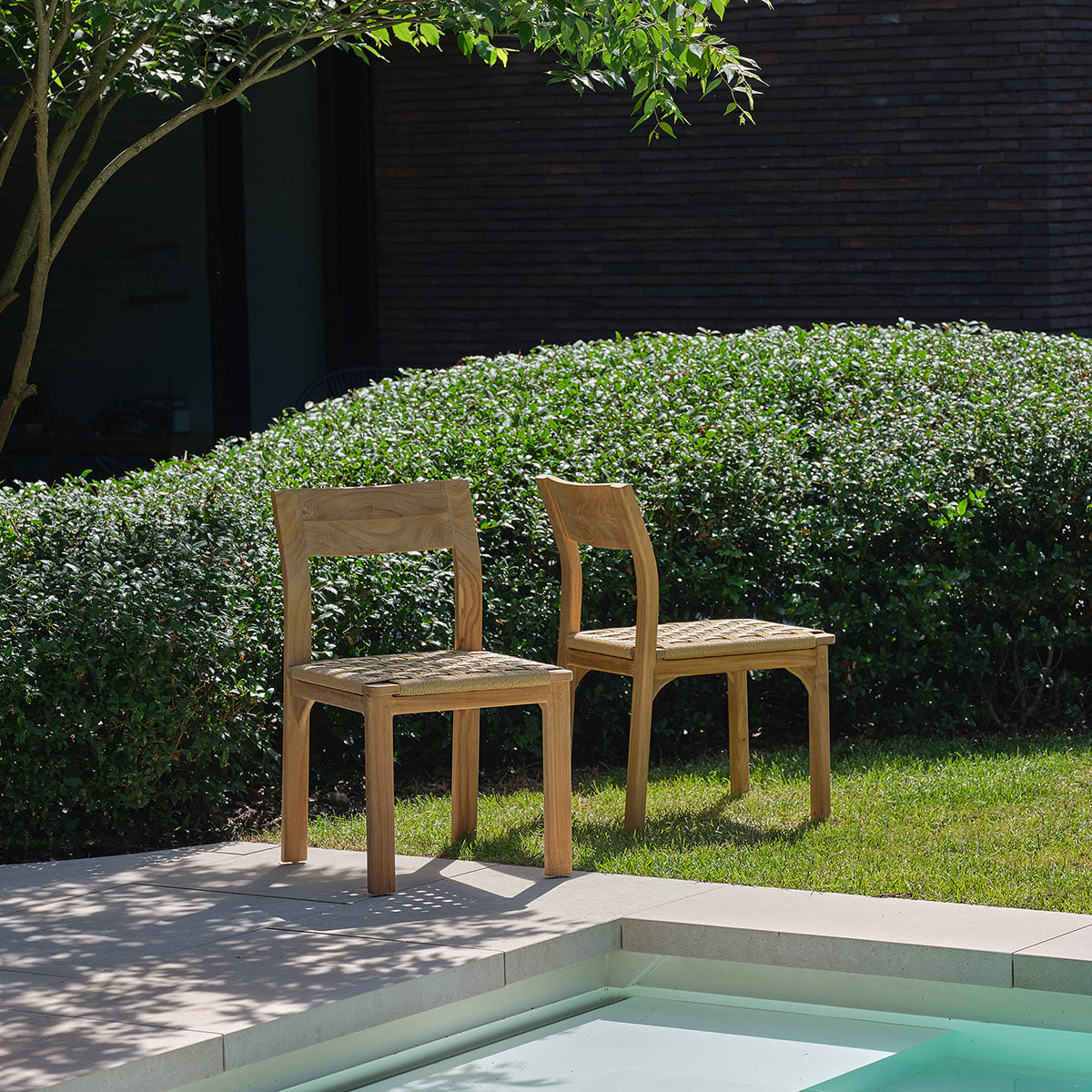 PIANA - Sedia da giardino in teak massiccio e rattan (set da 2)