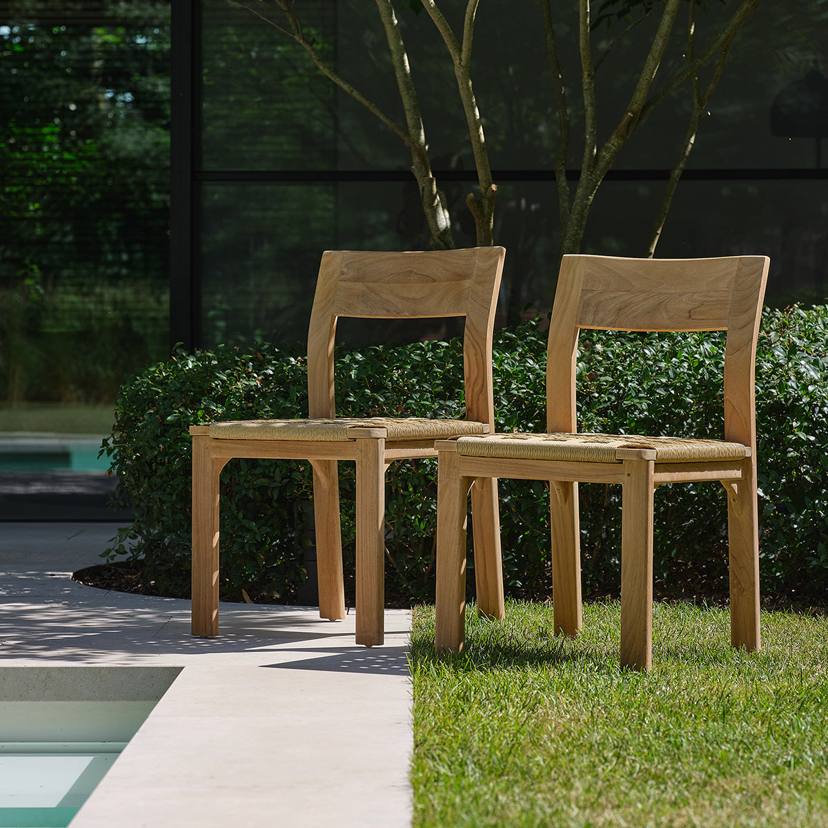 PIANA - Sedia da giardino in teak massiccio e rattan (set da 2)