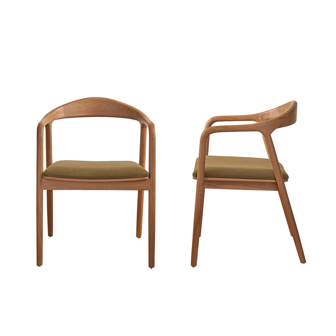 AMBRE - Set di 2 sedie in teak massello con seduta in velluto a coste color kaki
