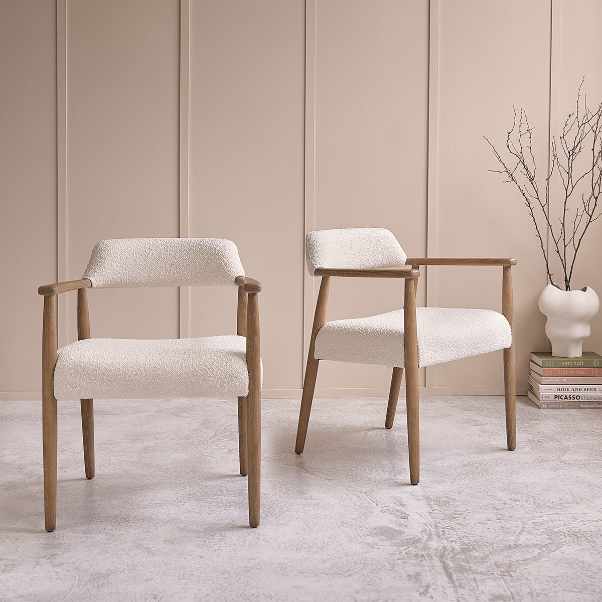 LUISA - Sedia in rovere massello e tessuto bouclé