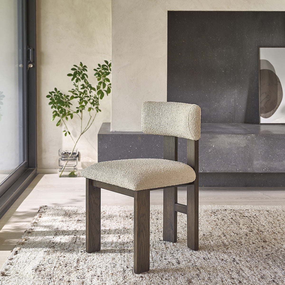 NOÉ - Set di 2 sedie in rovere marrone massello e tessuto bouclé beige