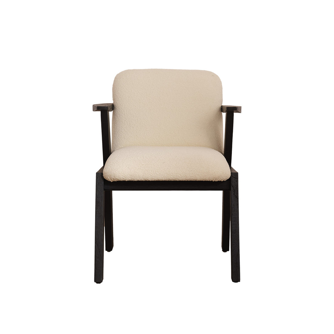 ZOLA - Sedia in legno massello di mindi nero e tessuto bouclé color crema