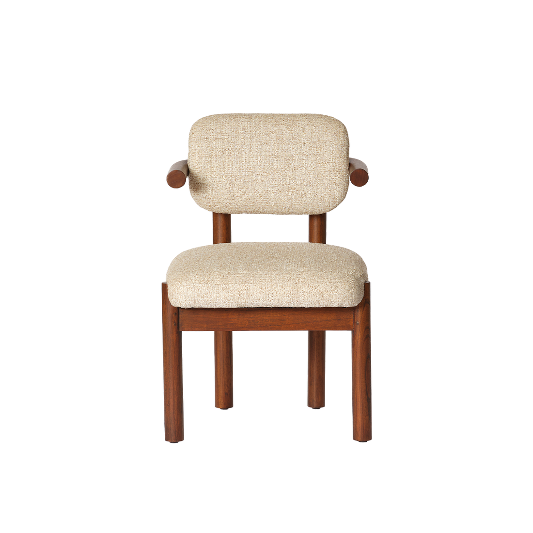 NEO - Sedia in legno massello di mindi e tessuto beige screziato con trama in rilievo