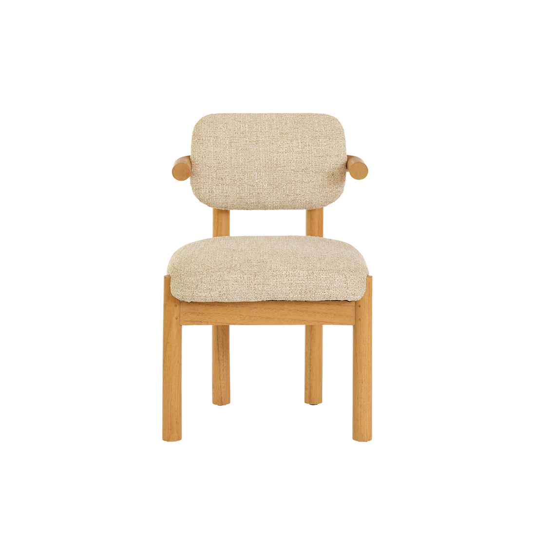 NEO - Sedia in legno massello di mindi naturale e tessuto beige screziato con trama in rilievo