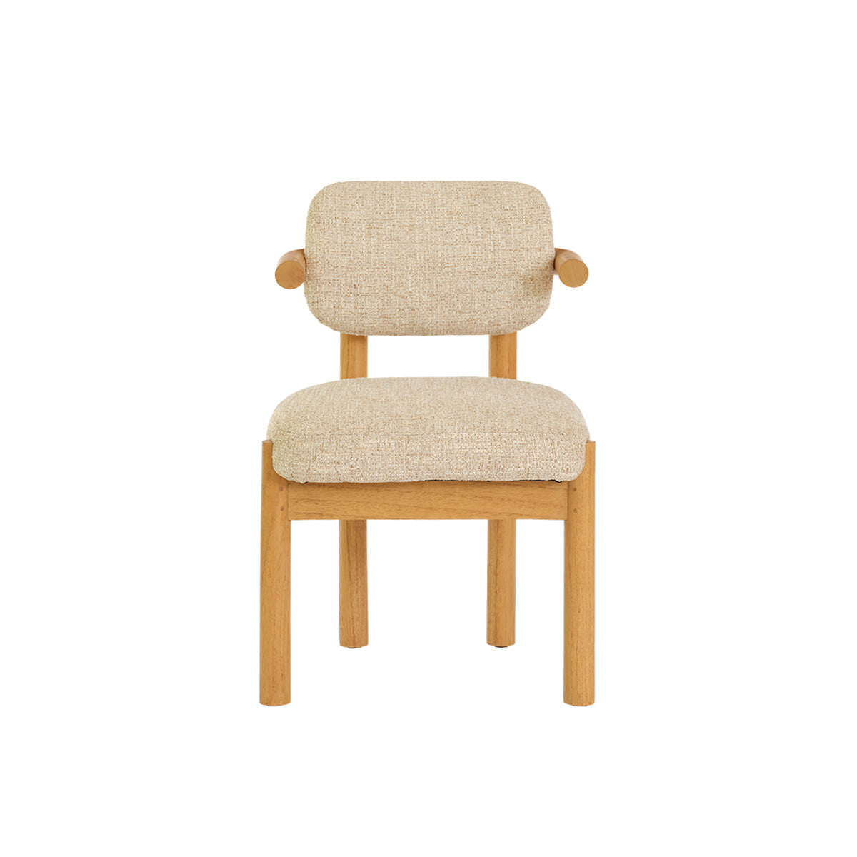 NEO - Sedia in legno massello di mindi naturale e tessuto beige screziato con trama in rilievo