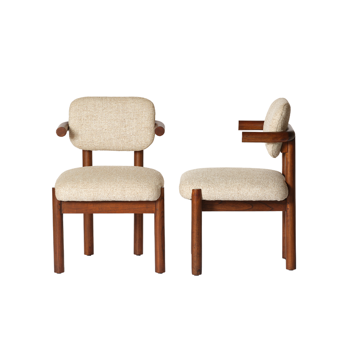 NEO - Set di 2 sedie in legno massello di mindi e tessuto beige screziato con trama in rilievo
