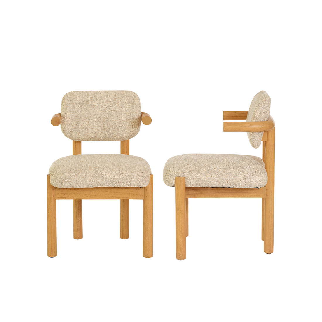 NEO - Set di 2 sedie in legno massello di mindi naturale e tessuto beige melange